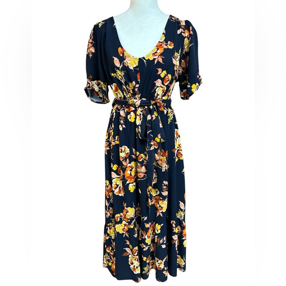 Isabel Maternity by Ingrid & Isabel Floral Maxi Dress Rayon Belted Ruffled Hem M